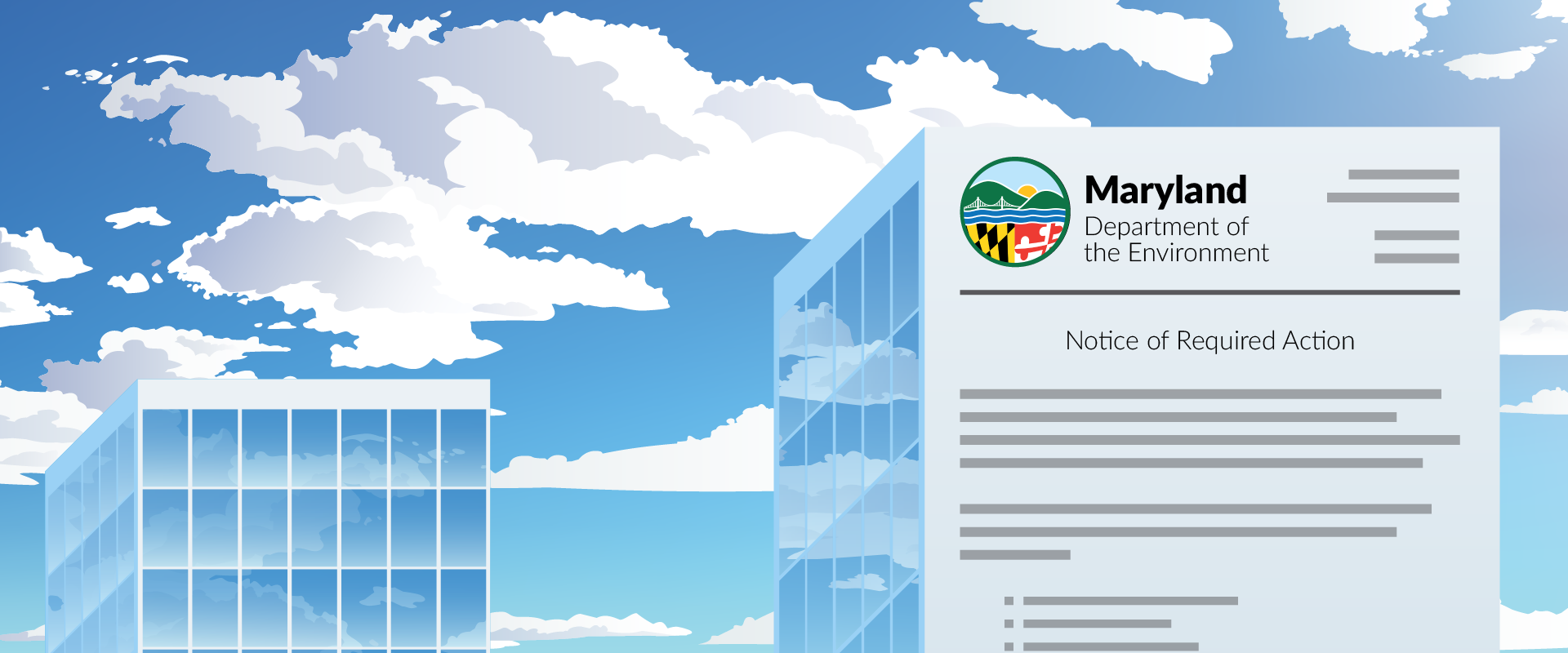 Maryland Department of the Environment Notice of Required Action letter for BEPS compliance with modern commercial building