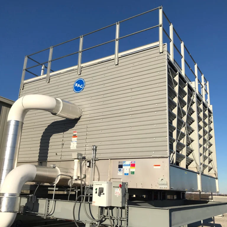 Replacement HVAC cooling tower with improved efficiency and control functionality