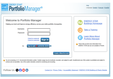 Image of ENERGY STAR Portfolio Manager® dashboard.